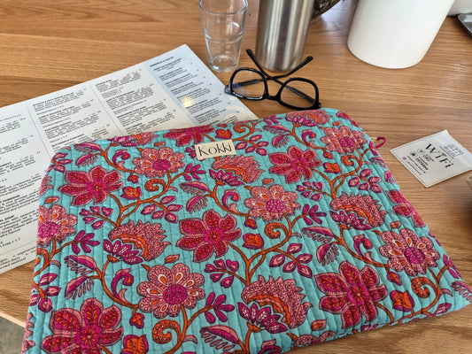 Kokki Bockprint cotton laptop cover with brass zip