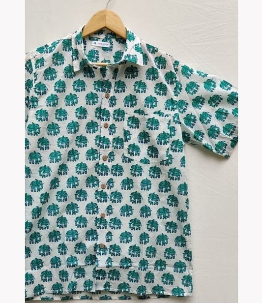 Unisex Cotton Blockprint Shirt Green