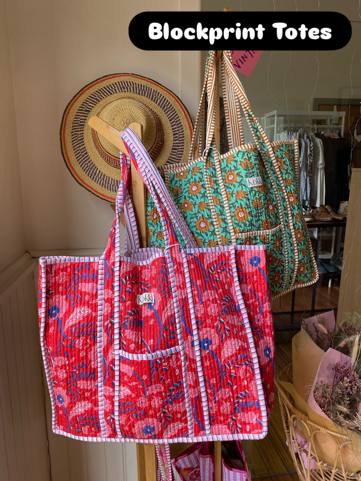 Large Kantha Tote Bag - Cherry Blossom