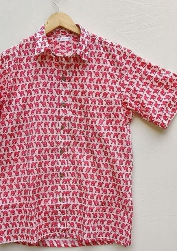 Unisex Cotton Blockprint Shirt Pink