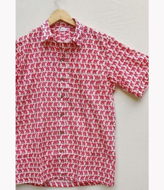 Unisex Cotton Blockprint Shirt Pink