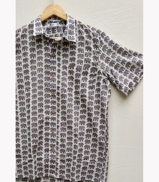 Unisex Blockprint Cotton Shirt Grey