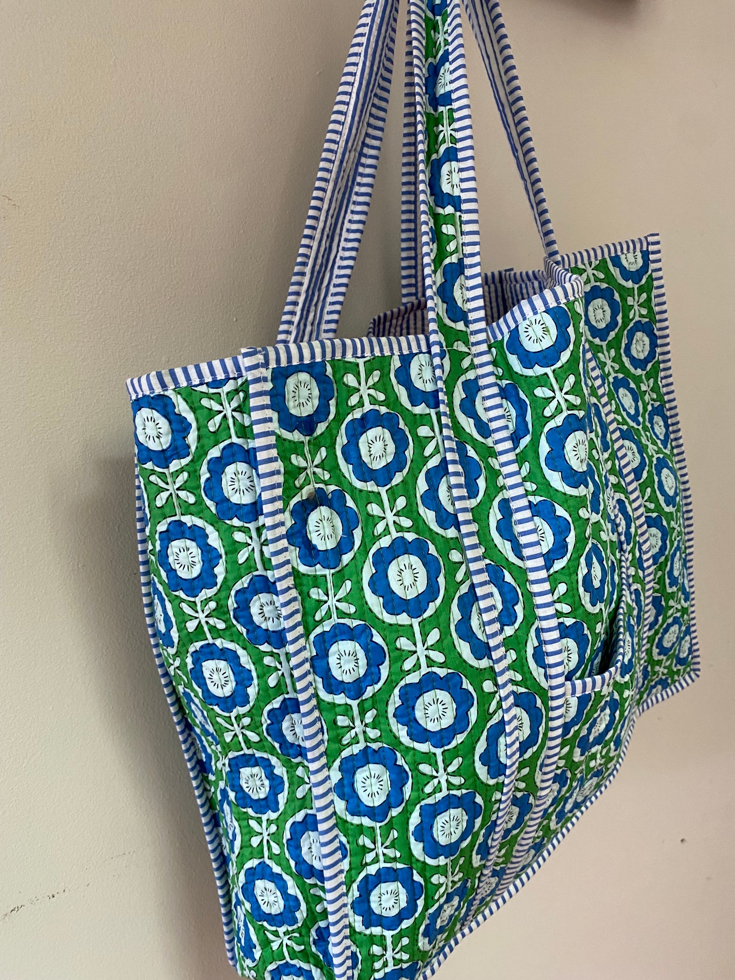 Large Kantha Tote - Blue Petal