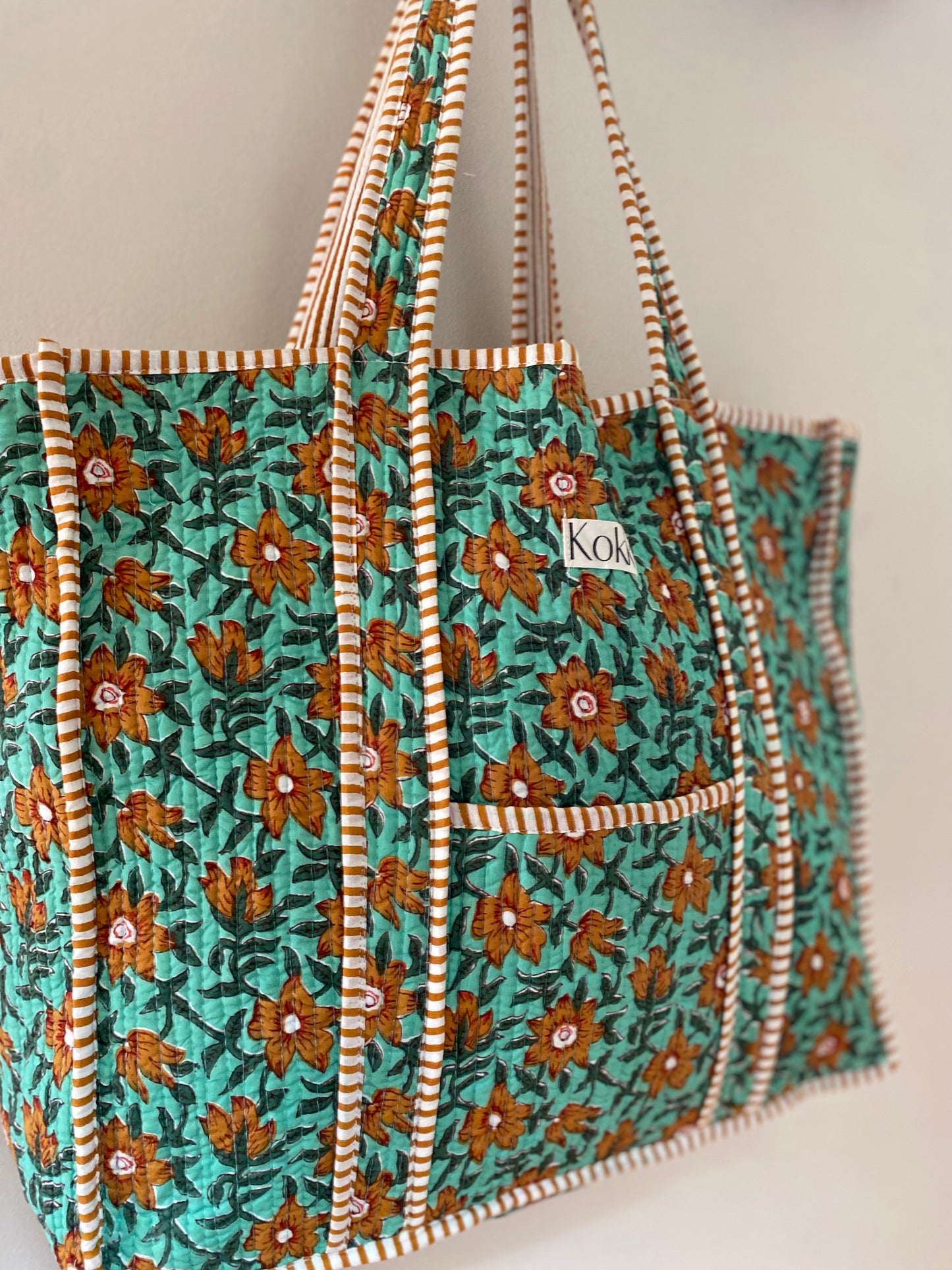 Large Kantha Tote Bag - Desert Flower