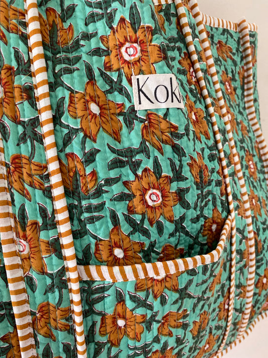 Large Kantha Tote Bag - Desert Flower