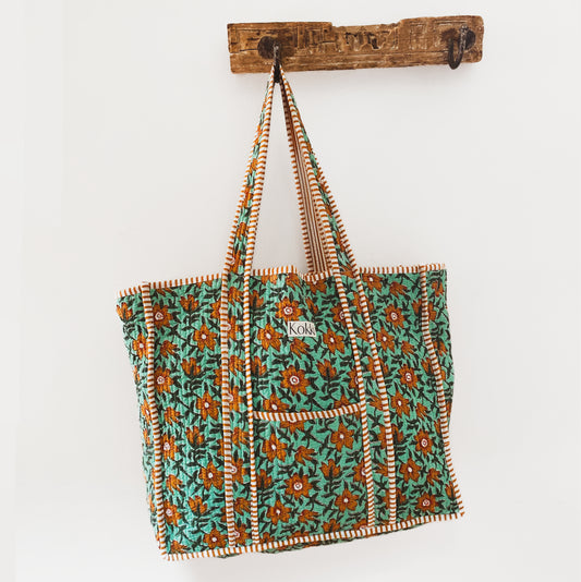 Large Kantha Tote Bag - Desert Flower