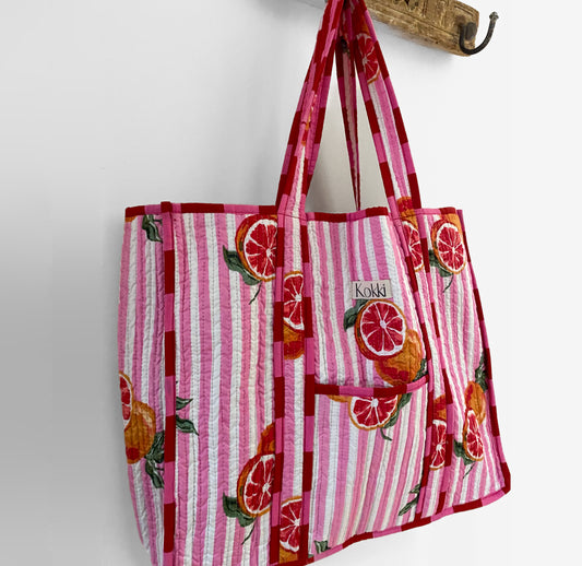 Large Kantha Tote Bag - Pink Tuscany