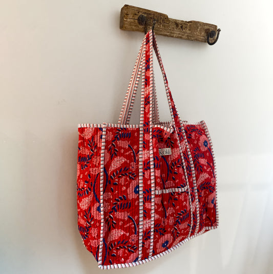 Large Kantha Tote Bag - Cherry Blossom