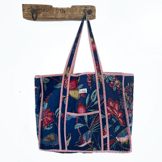 Large Kantha Tote Bag - Deepest Blue