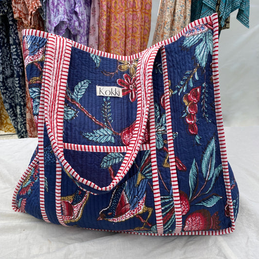 Large Kantha Tote Bag - Deepest Blue