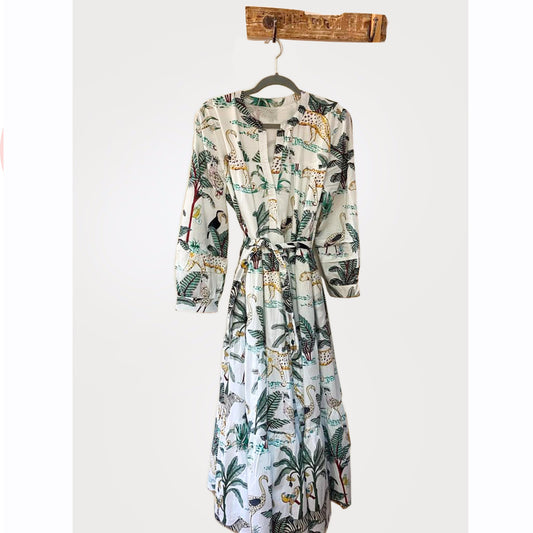 White Jungleprint Cotton Dress