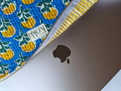 Blockprint Cotton Laptop Cover - Blue