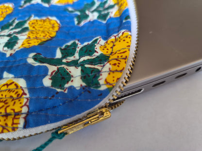 Blockprint Cotton Laptop Cover - Blue