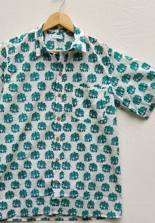 Unisex Cotton Blockprint Shirt Green