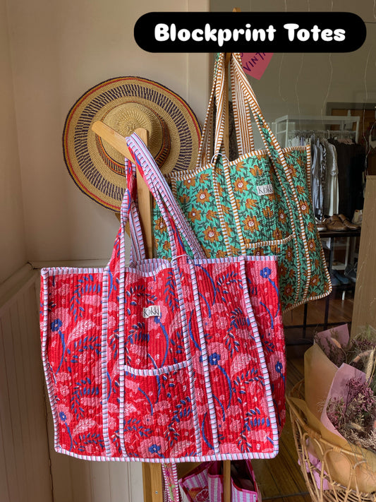 Large Kantha Tote Bag - Cherry Blossom
