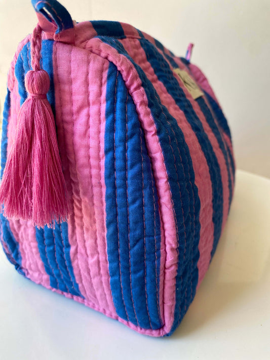 Cosmetic Bag - Bold Stripe Pink and Blue