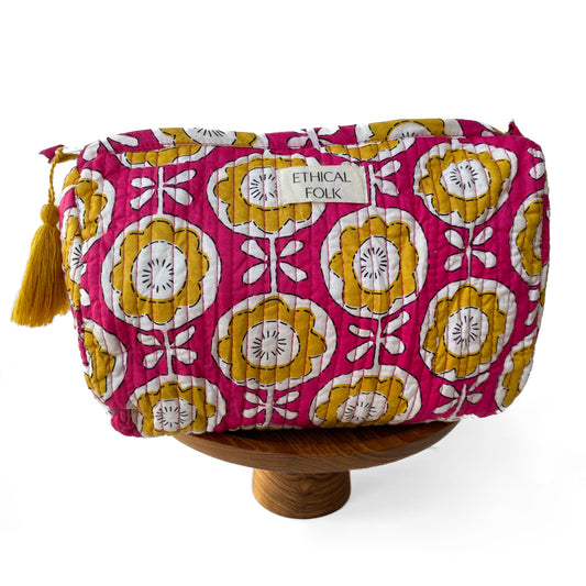 Cosmetic Bag Blockprint - Petal Pink