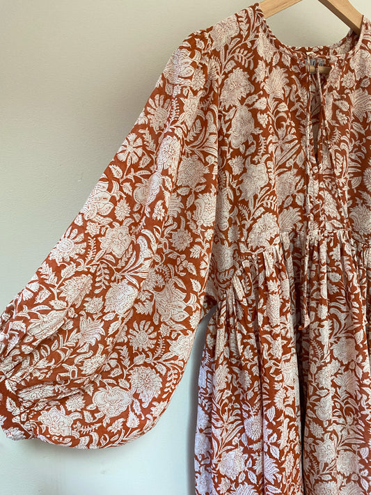 Prairie Dress Cotton Maxi - Rust
