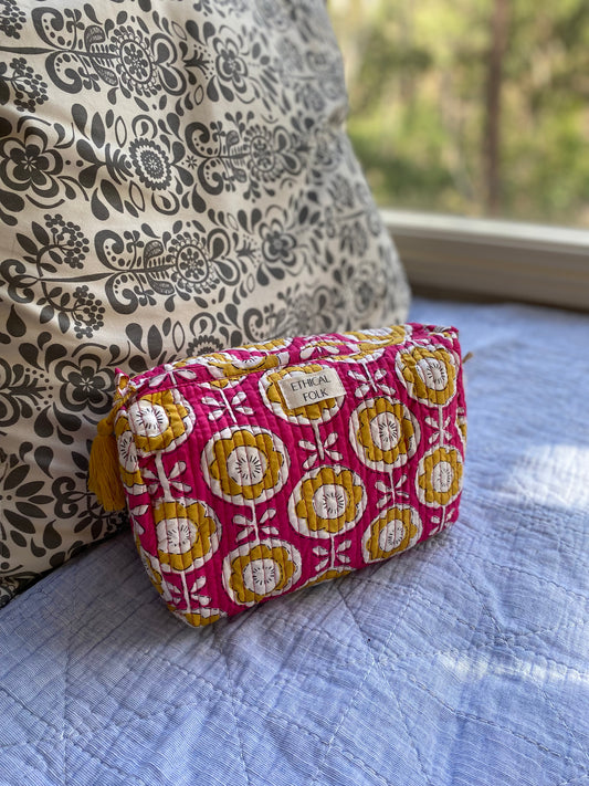 Cosmetic Bag Blockprint - Petal Pink