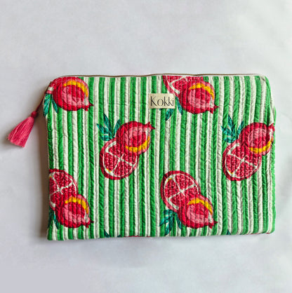 Blockprint Laptop Sleeve - Green Stripe Pomegranate