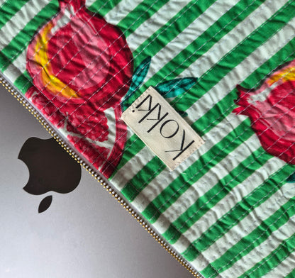 Blockprint Laptop Sleeve - Green Stripe Pomegranate