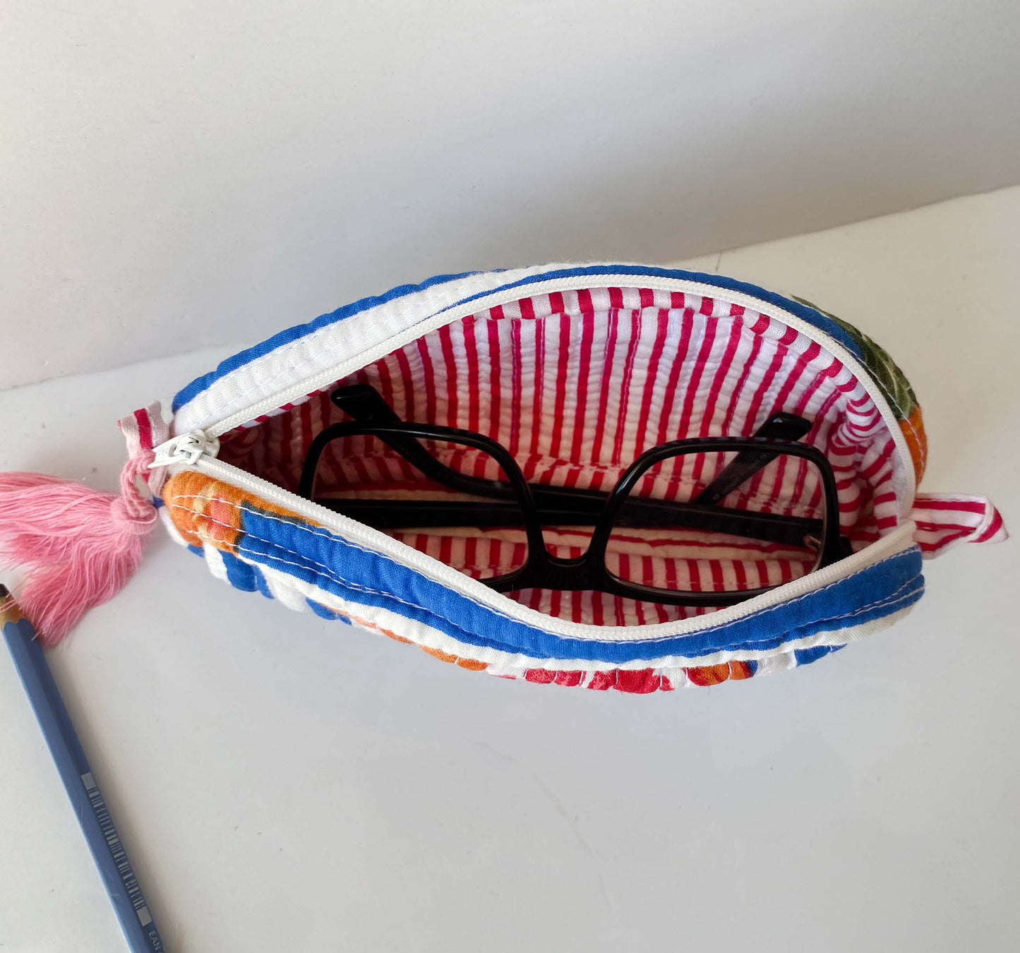 Mini zip-up bag - Tuscan blue Stripe