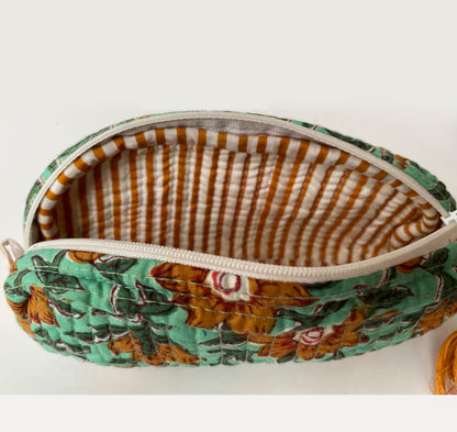 Mini Zip-Up Bag - Green Flower