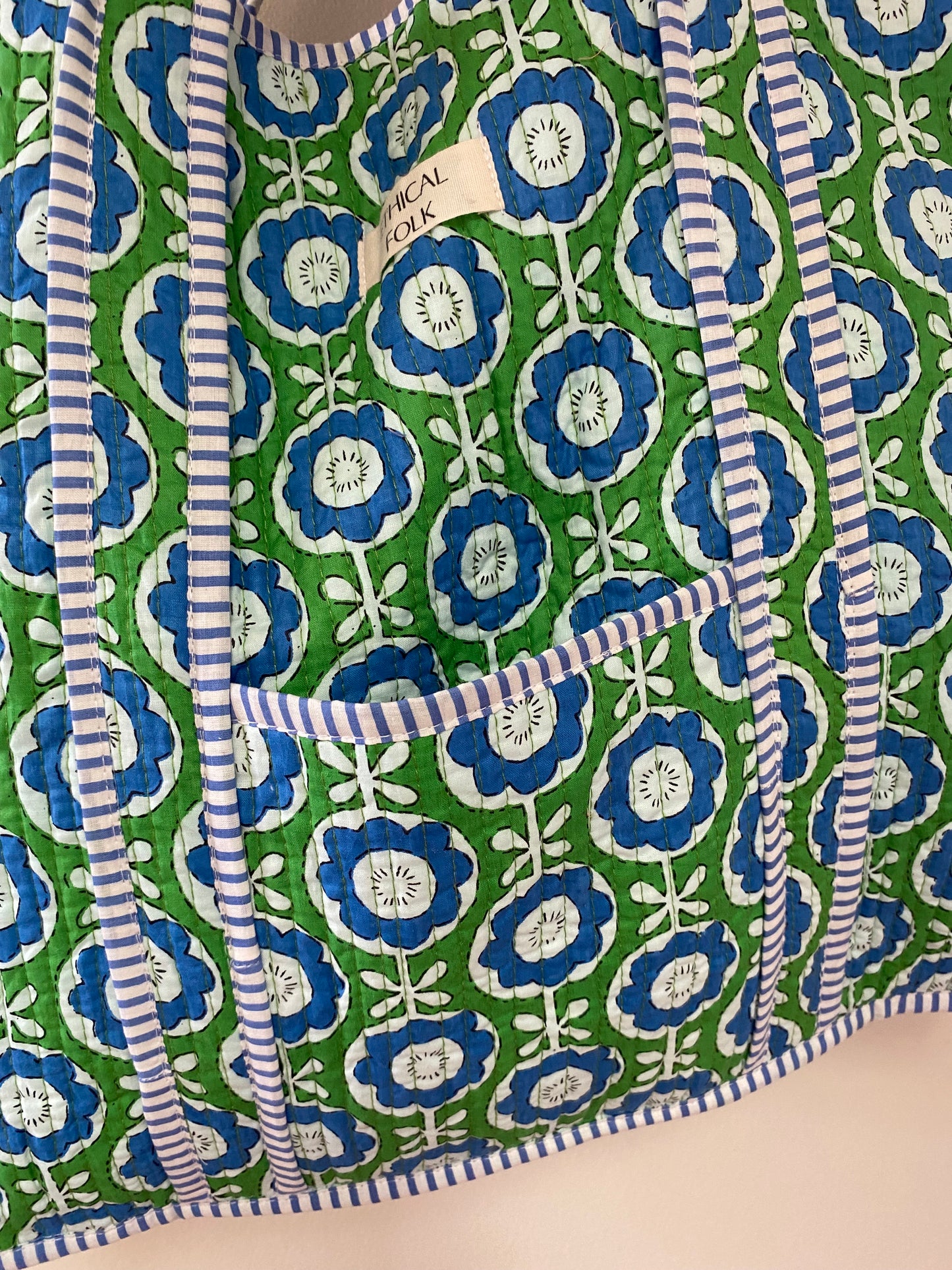 Large Kantha Tote - Blue Petal