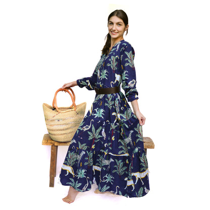 Kokki Cotton Dress - Blue Jungleprint