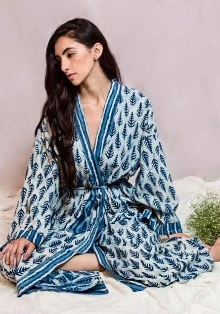 Kimono Cotton - Indigo Leaf