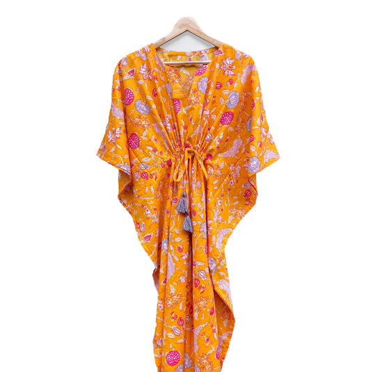 Long Cotton Kaftan - Citrus