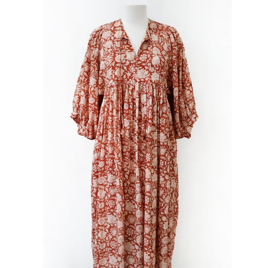 Prairie Dress Cotton Maxi - Rust