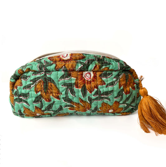 Mini Zip-Up Bag - Green Flower