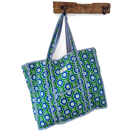 Large Kantha Tote - Blue Petal