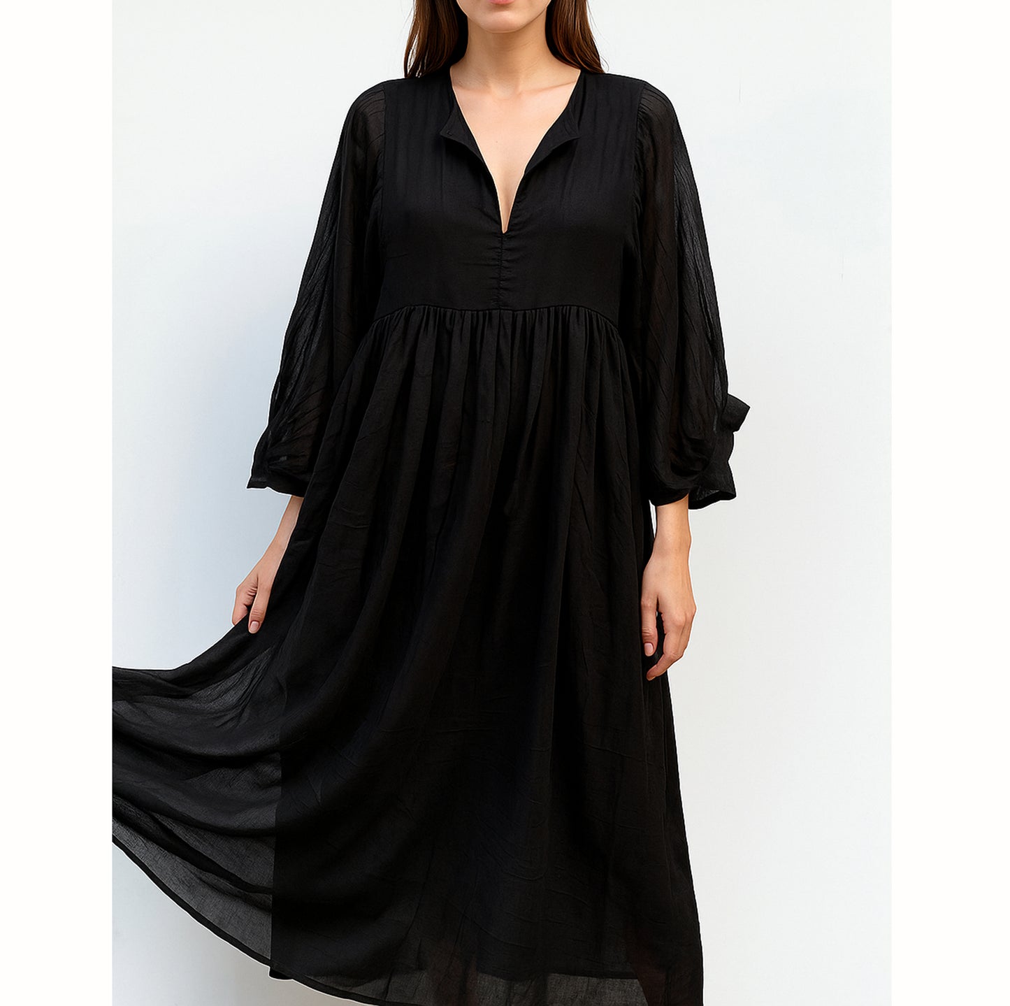 Prairie Maxi Cotton Dress - Black