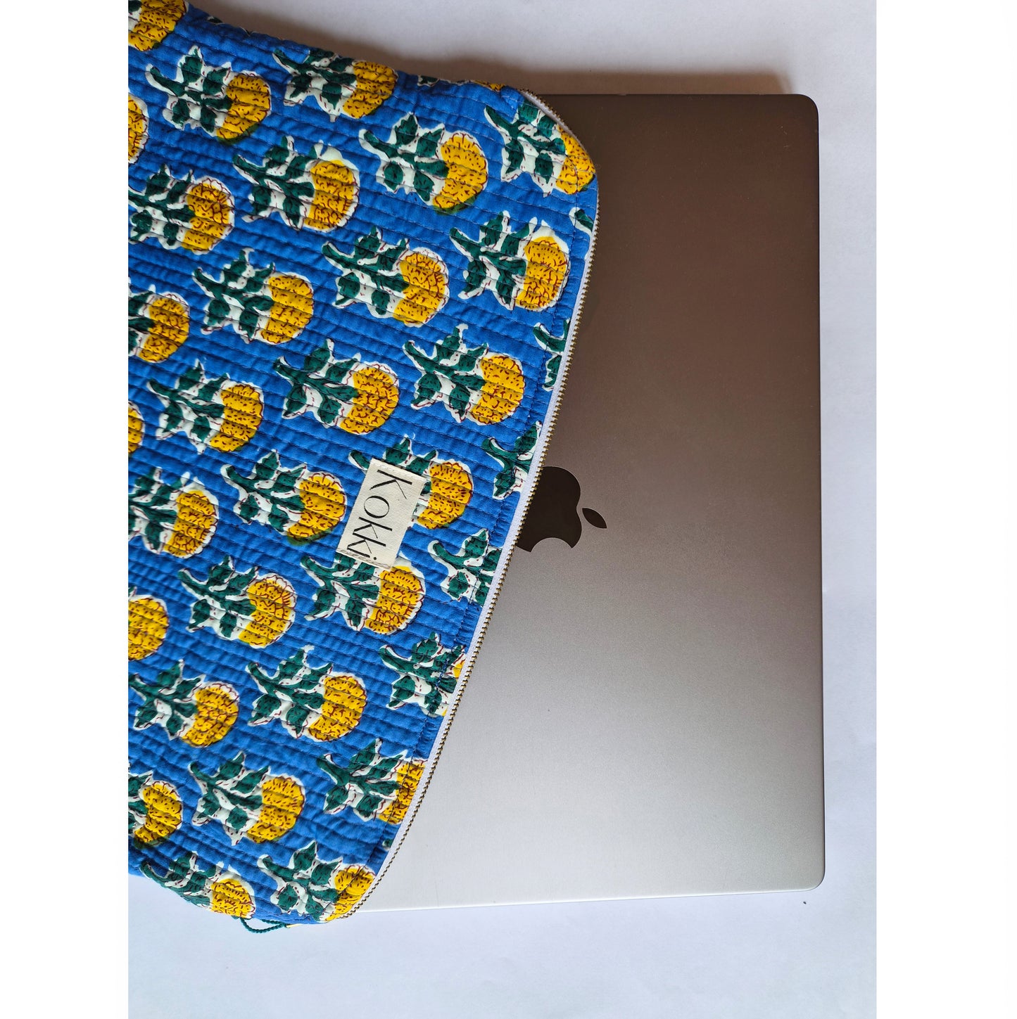 Blockprint Cotton Laptop Cover - Blue