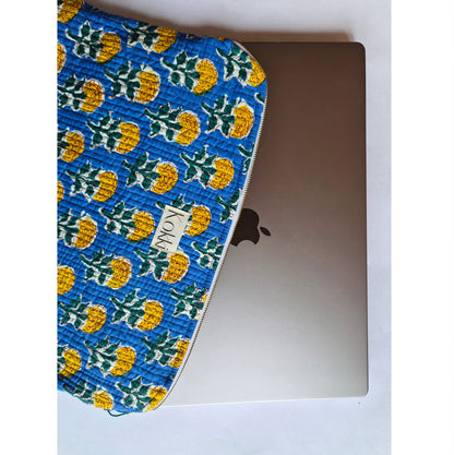 Blockprint Cotton Laptop Cover - Blue
